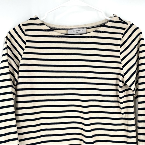 Nili Lotan Striped Long Sleeve Boat Neck Top Embroidered Monogram - Picture 3 of 7